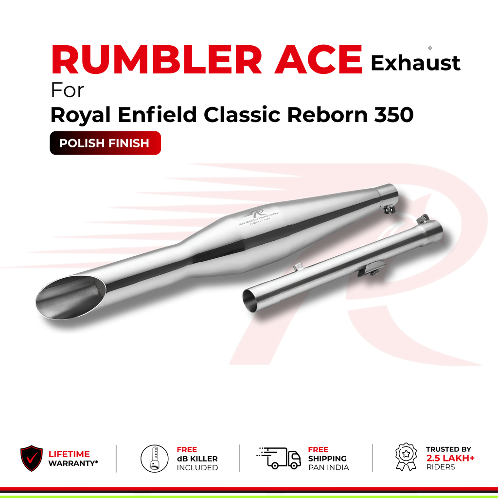 Rumbler Ace Exhaust for Royal Enfield Classic Reborn 350 - Polish Finish