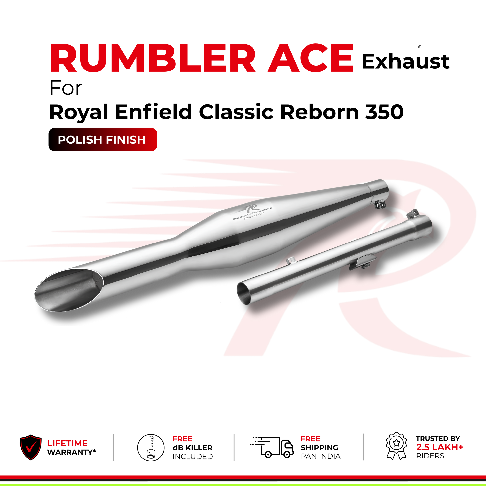 Rumbler Ace Exhaust for Royal Enfield Classic Reborn 350 - Polish Finish
