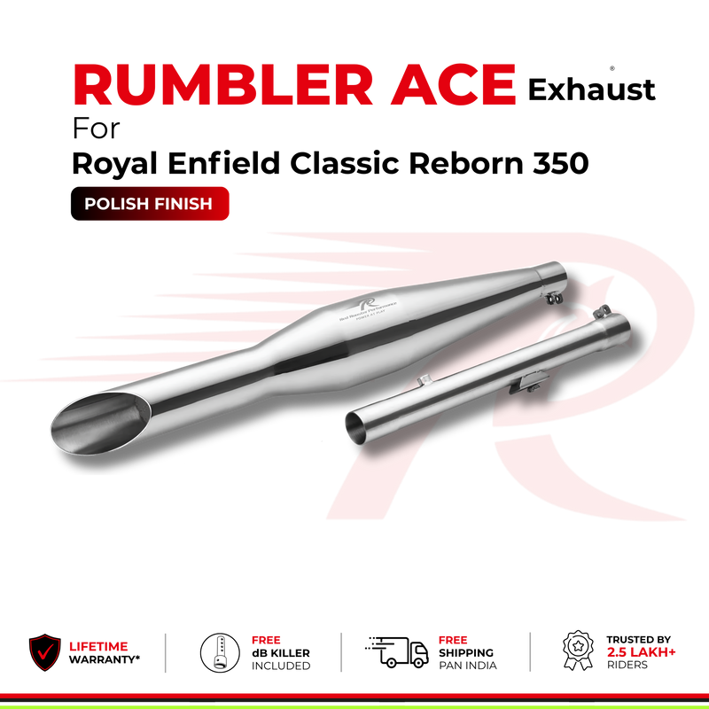 Rumbler Ace Exhaust for Royal Enfield Classic Reborn 350 - Polish Finish