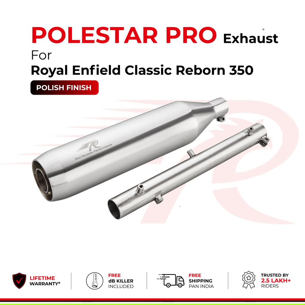 Polestar Pro Exhaust for Royal Enfield Classic Reborn 350 - Polish Finish