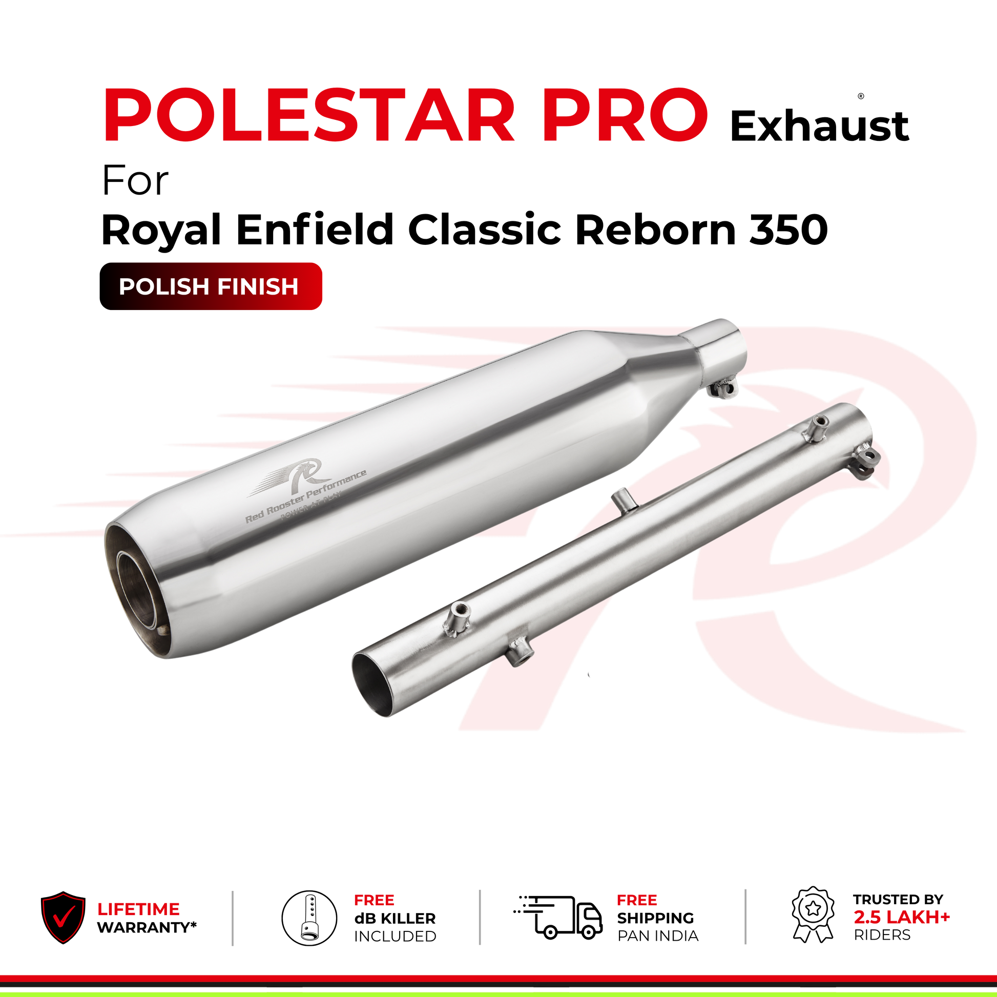 Polestar Pro Exhaust for Royal Enfield Classic Reborn 350 - Polish Finish