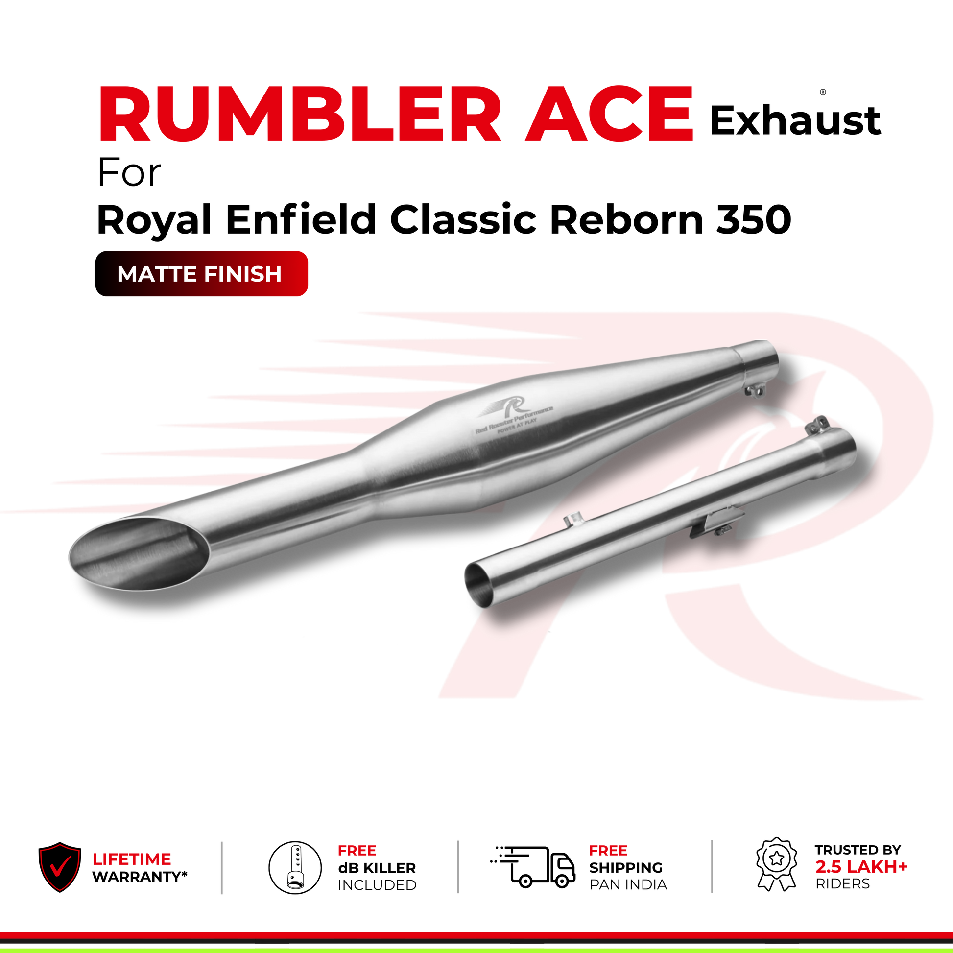 Rumbler Ace Exhaust for Royal Enfield Classic Reborn 350 - Matte Finish