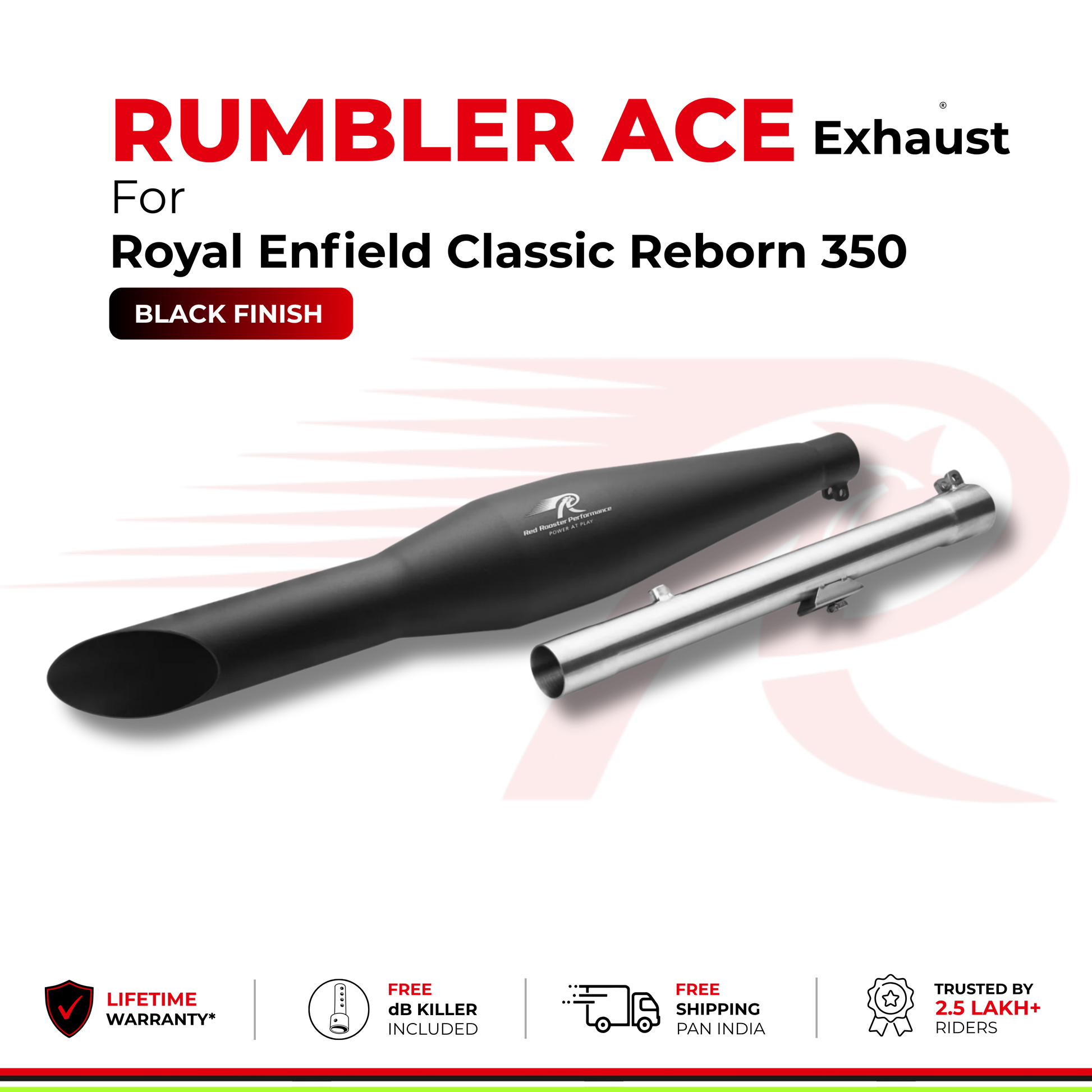 Rumbler Ace Exhaust for Royal Enfield Classic Reborn 350 - Black Finish
