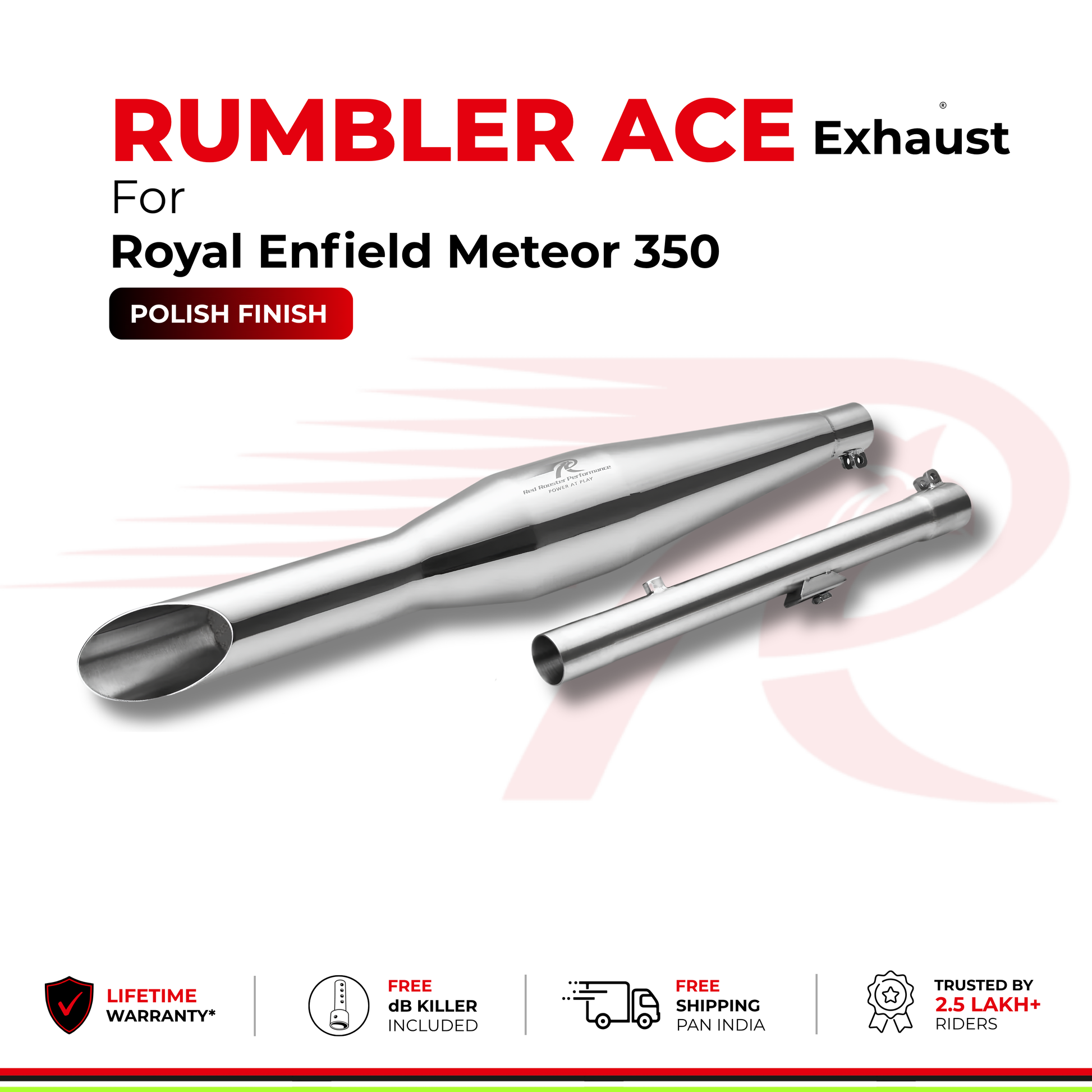 Rumbler Ace Exhaust for Royal Enfield Meteor 350 - Polish Finish