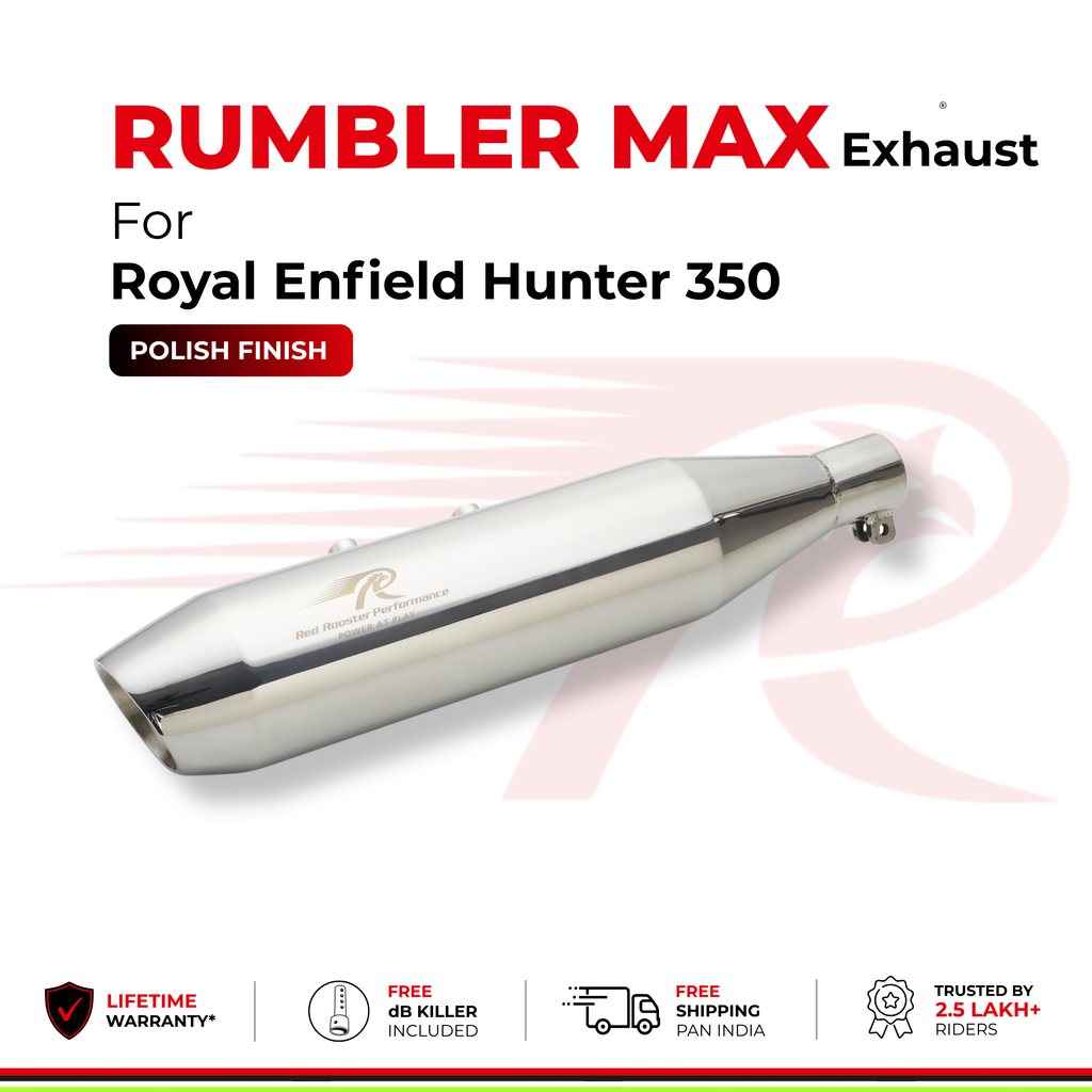 Rumbler Max Exhaust for Royal Enfield Hunter 350 - Polish Finish