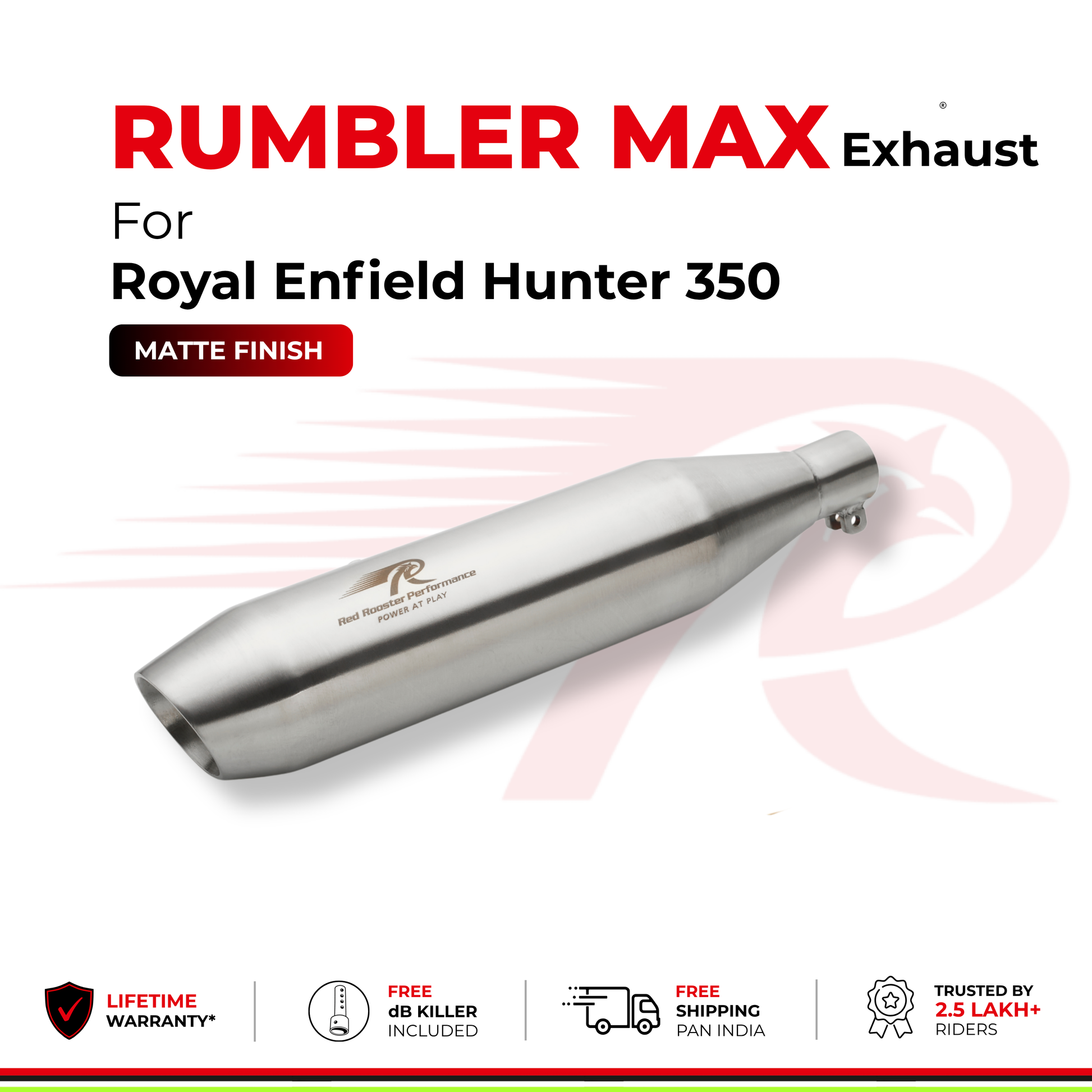 Rumbler Max Exhaust for Royal Enfield Hunter 350 - Matte Finish