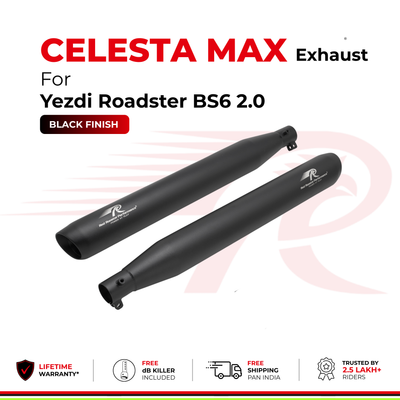 Celesta Max Exhaust for Yezdi Roadster Bs6 2.0 - Black Finish