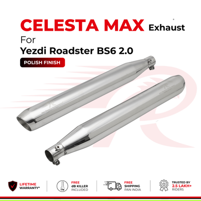 Celesta Max Exhaust for Yezdi Roadster Bs6 2.0 - Polish Finish