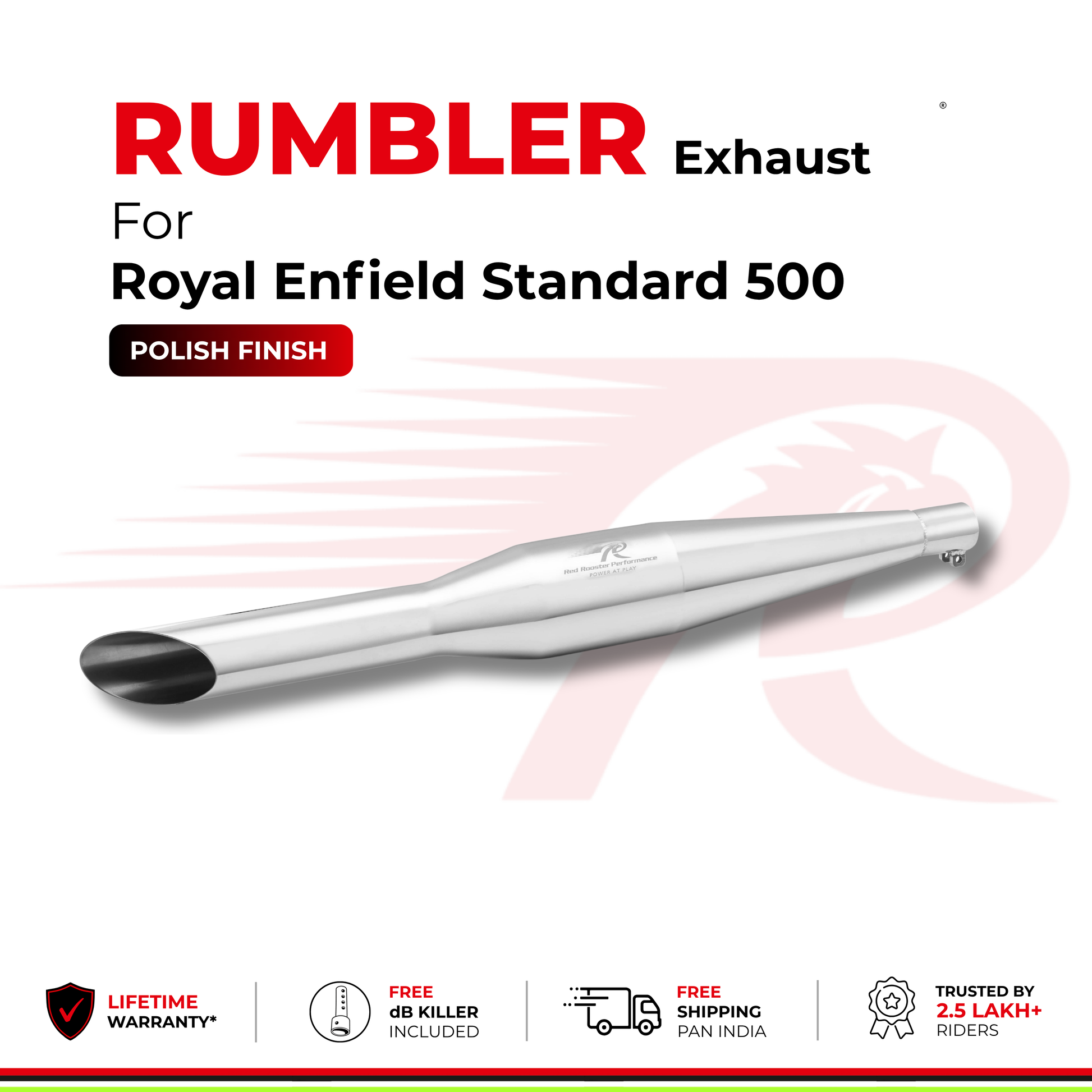 Rumbler Exhaust for Royal Enfield Standard 500  (2010 - 2026) - Polish Finish