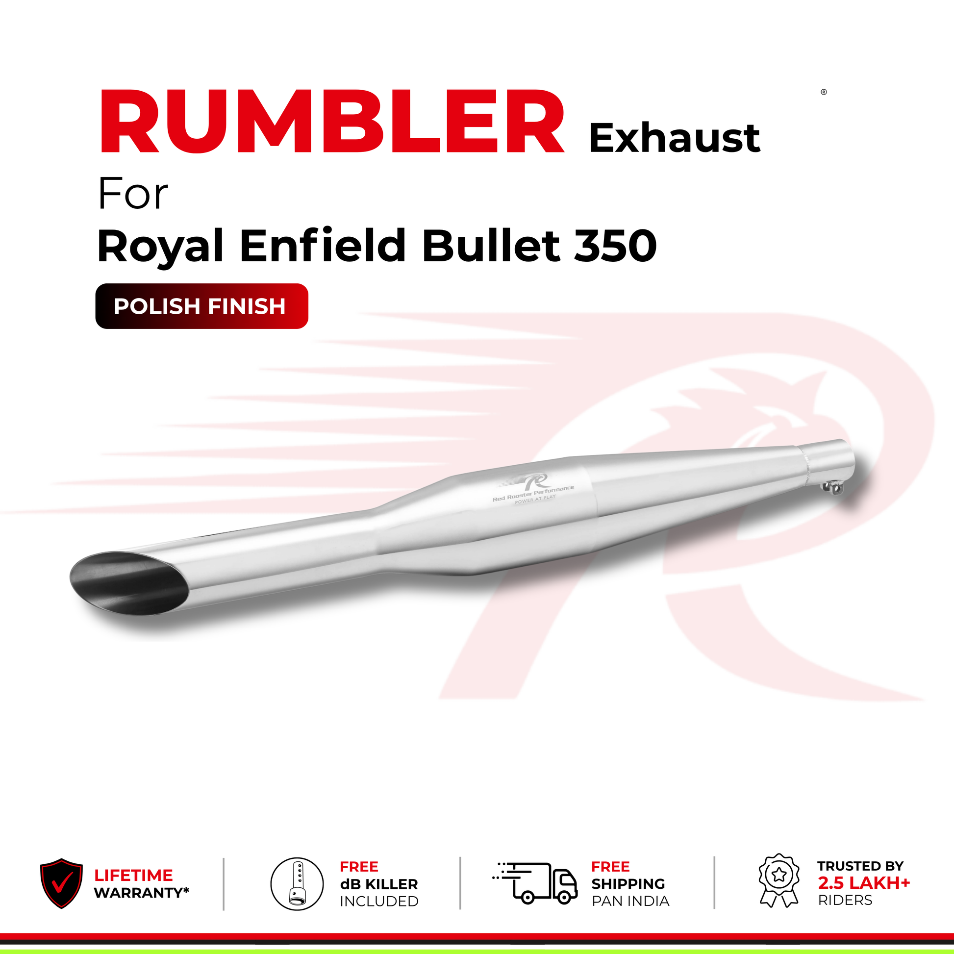 Rumbler Exhaust for Royal Enfield Bullet 350 (2010 - 2023) - Polish Finish