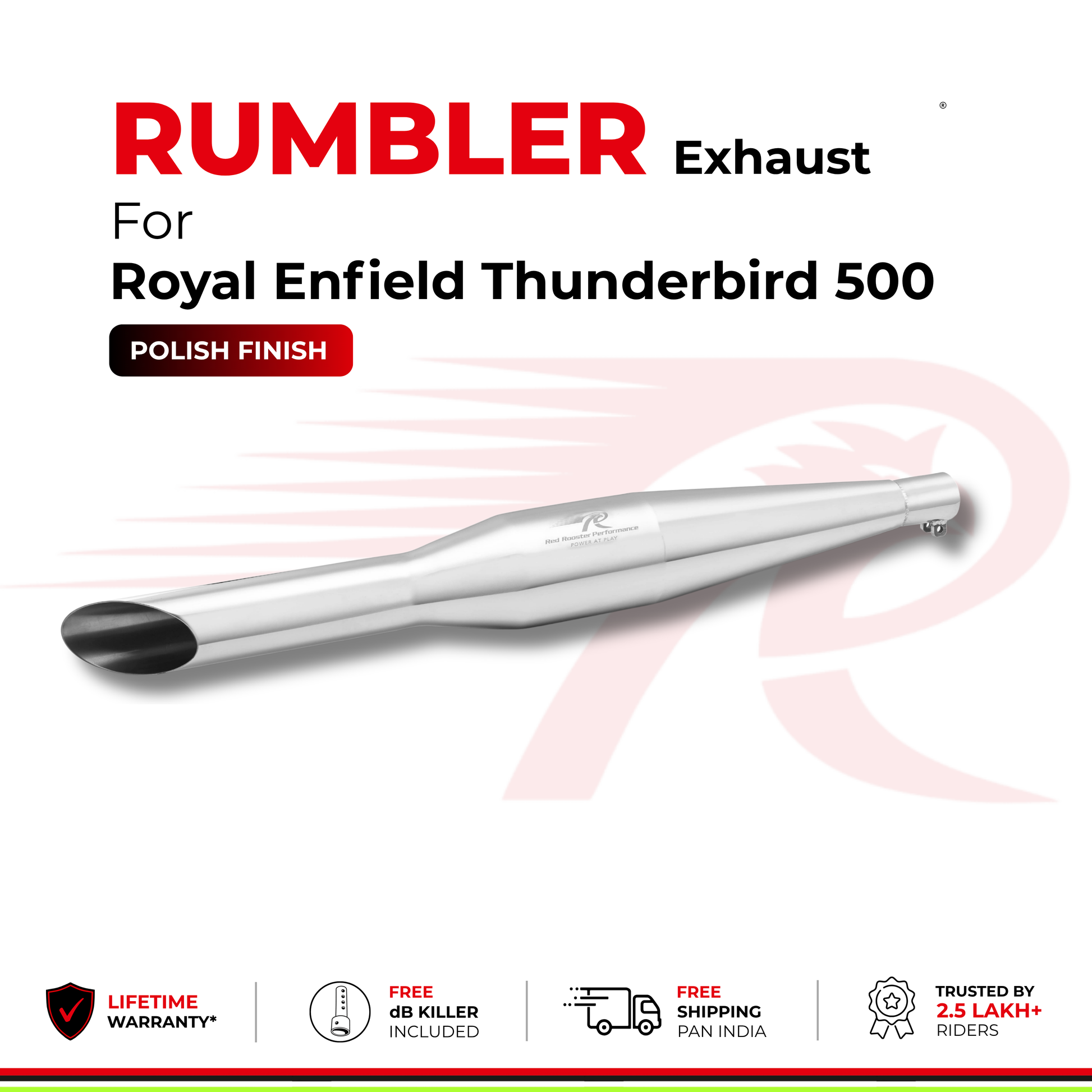 Rumbler Exhaust for Royal Enfield Thunderbird 500 (2010 - 2026) - Polish Finish