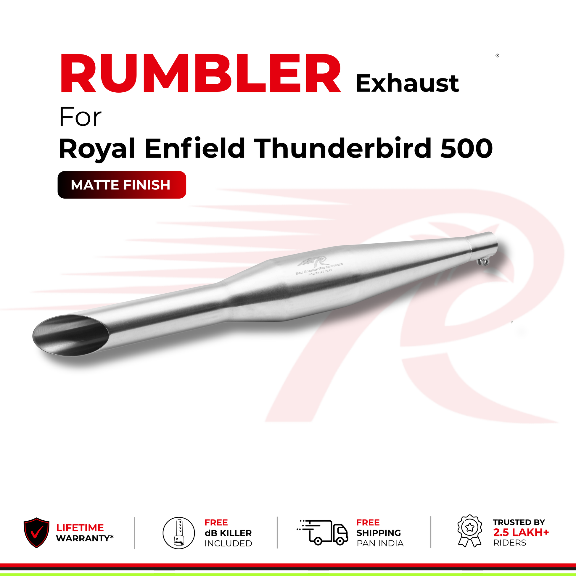 Rumbler Exhaust for Royal Enfield Thunderbird 500 (2010 - 2026) - Matte Finish