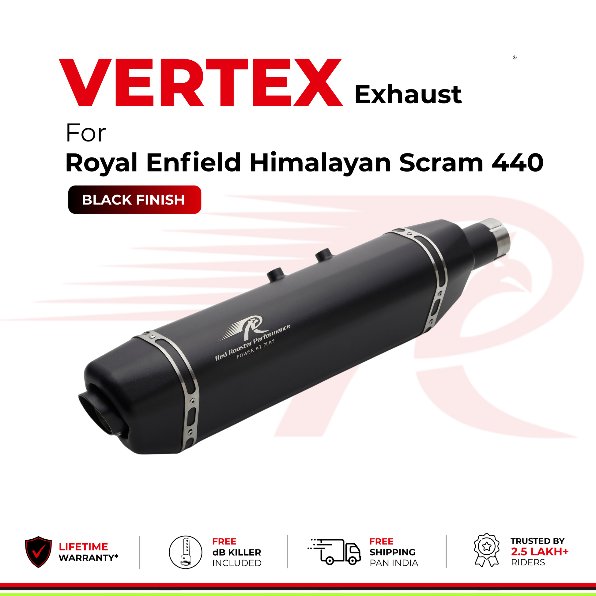 Vertex Exhaust for Royal Enfield Scram 440 - Black Finish