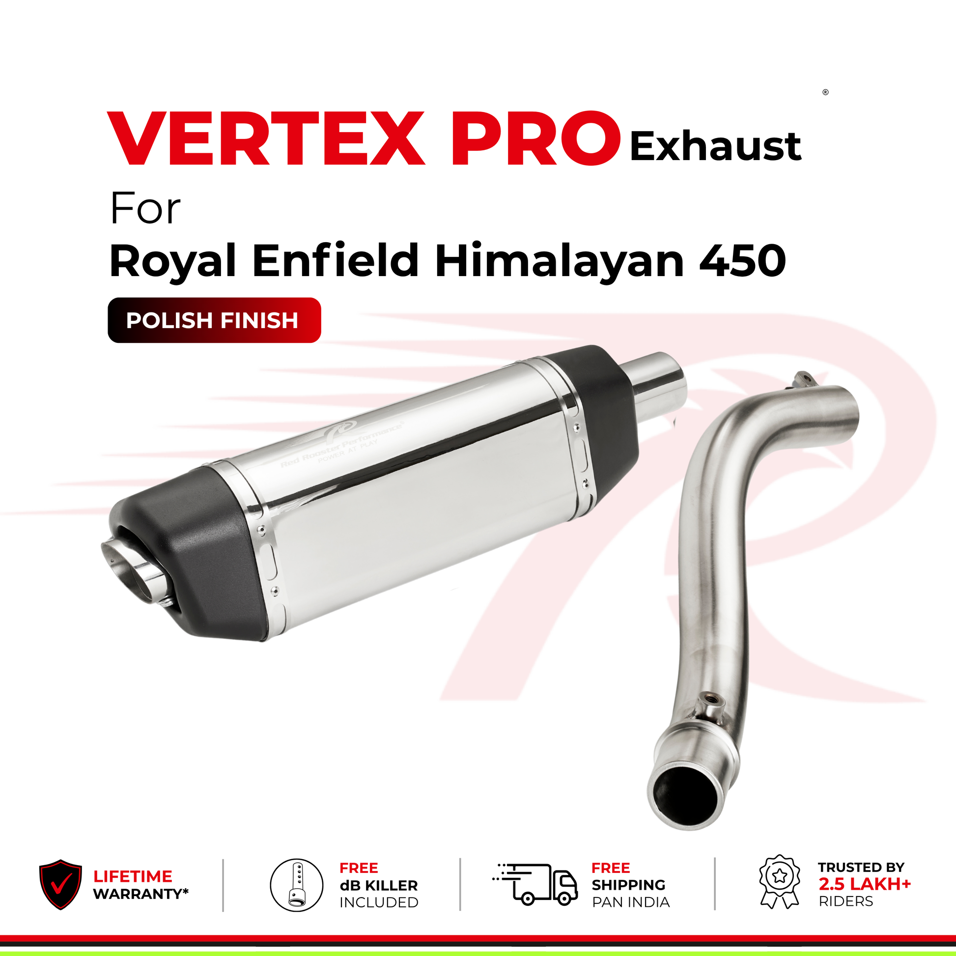 Vertex Pro Exhaust For Royal Enfield Himalayan 450 - Polish Finish