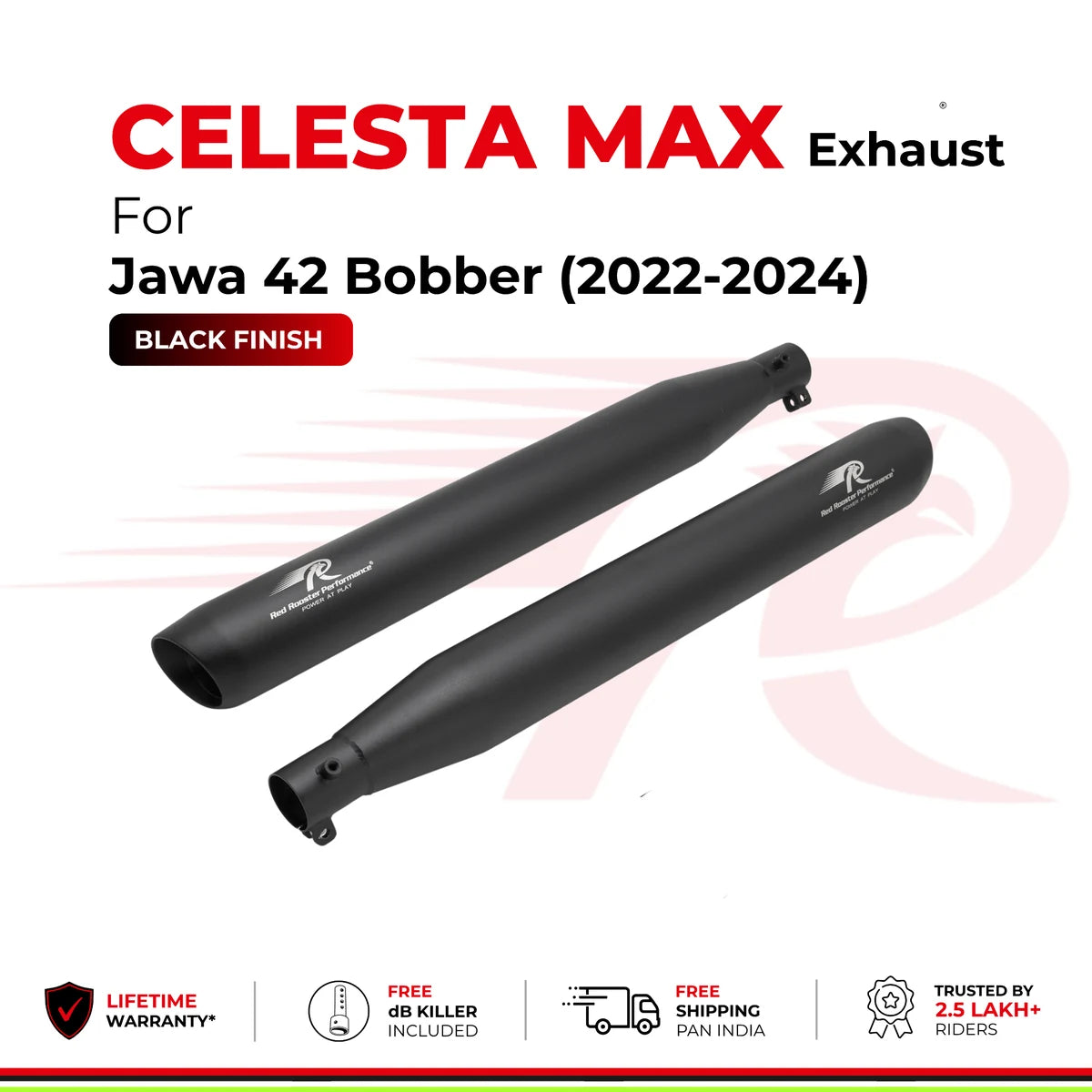 Celesta Max Exhaust for Jawa 42 Bobber - Black Finish (2022 - 2024)